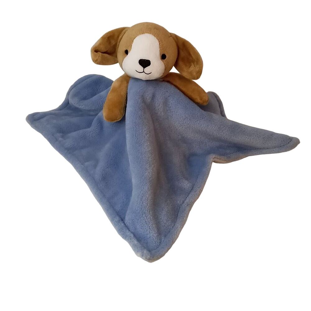 Carters Puppy Dog Baby Lovey Stuffed Toy Brown Blue Security Blanket Fleece